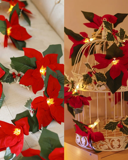 Led First Grade Christmas Lights With Red Flowers And Red Fruits For Home Decor