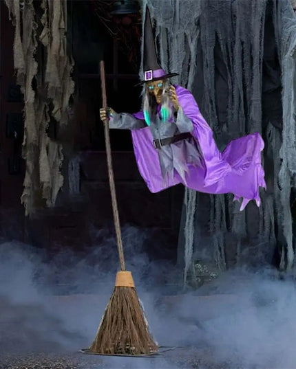 Halloween Flying Witch Decoration Halloween Ghost Outdoor Scary Animatronics Halloween Props With Scary Sound