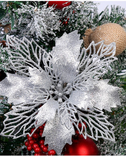 Glitter Artifical Christmas Flowers Christmas Tree Decorations