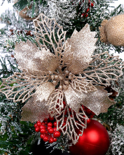 Glitter Artifical Christmas Flowers Christmas Tree Decorations