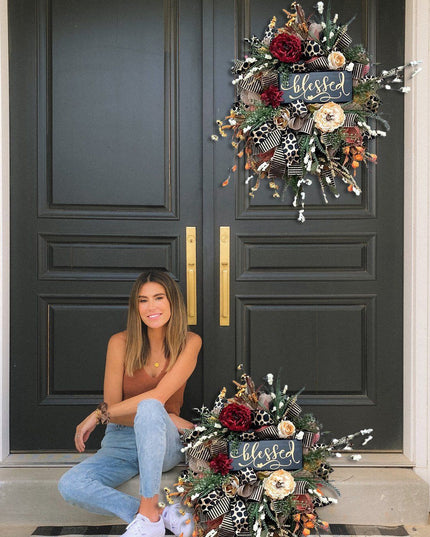 Halloween Wreath Year Round Fall Cheetah Wreath Gorgeous Autumn For Front Door Decor For Thanksgiving Xmas Fabric