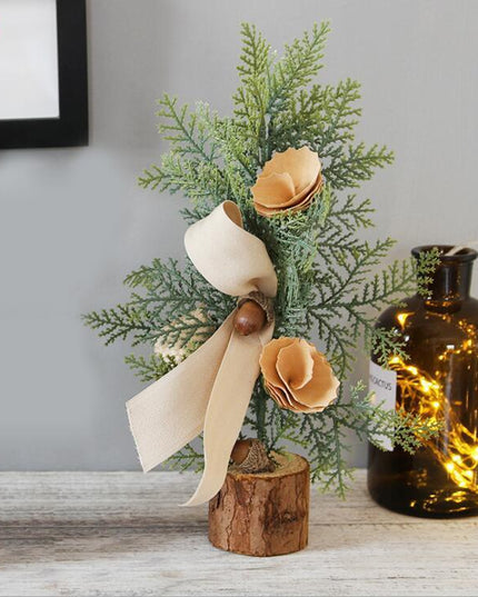 Artificial Christmas Tree Decorations For Home Creative Jute Red Fruit Pine Cone Desk Christmas