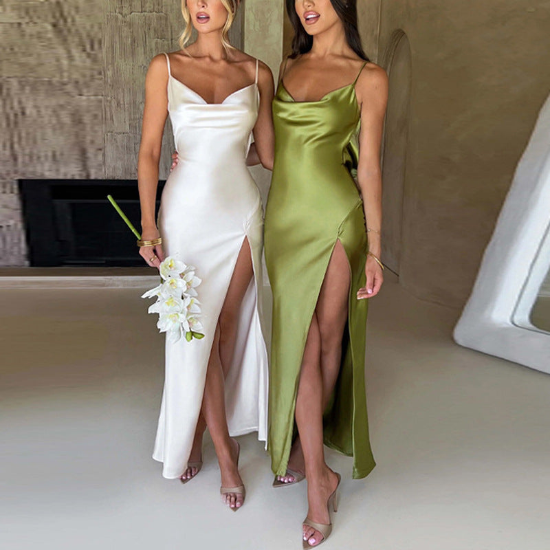 Backless Slim Fit High Slit Suspender Dress - Here 4 you