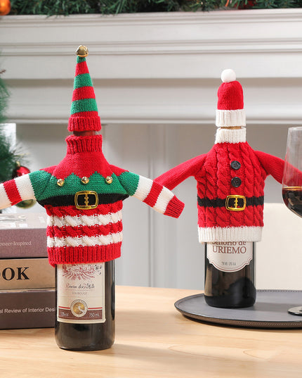 Christmas Holiday Decoration Knitted Clothes Wine Bottle Home Xmas New Year Dinner Table Decoration
