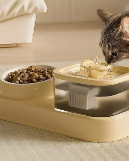 Cat Water Dispenser And Feeding Bowl 2-in-1, Dry And Wet Separation Automatic Water Dispenser Sturdy Cat Feeding Bowl Cat And Dog Feeding Supplies Easy To Clean Flow Design
