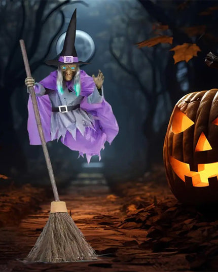 Halloween Flying Witch Decoration Halloween Ghost Outdoor Scary Animatronics Halloween Props With Scary Sound