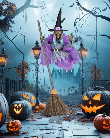 Halloween Flying Witch Decoration Halloween Ghost Outdoor Scary Animatronics Halloween Props With Scary Sound