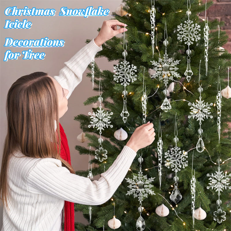 10pcs Christmas Tree Hanging Pendants Acrylic Ice Strip Snow Ceiling Xmas Ornaments Christmas Decoration Home Decor
