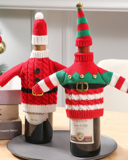 Christmas Holiday Decoration Knitted Clothes Wine Bottle Home Xmas New Year Dinner Table Decoration