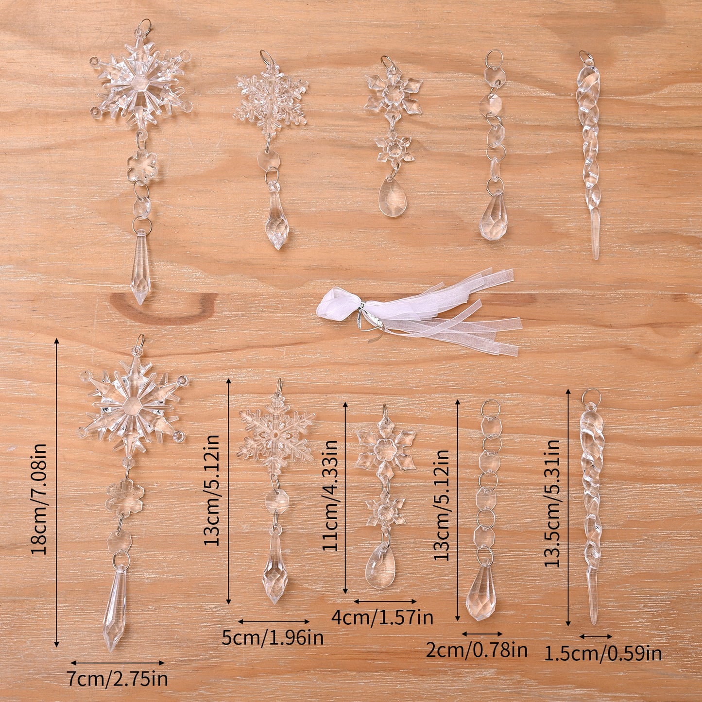 10pcs Christmas Tree Hanging Pendants Acrylic Ice Strip Snow Ceiling Xmas Ornaments Christmas Decoration Home Decor