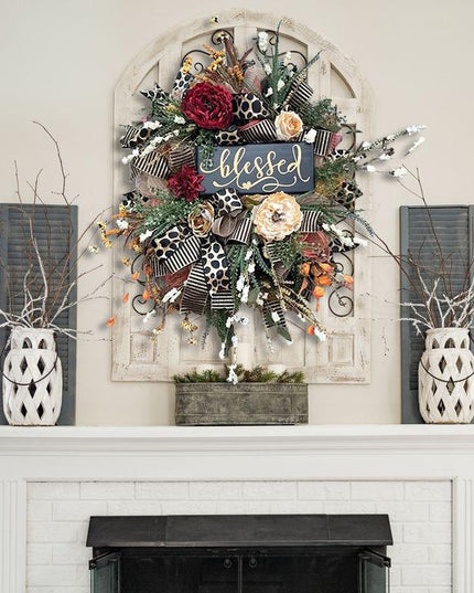 Halloween Wreath Year Round Fall Cheetah Wreath Gorgeous Autumn For Front Door Decor For Thanksgiving Xmas Fabric