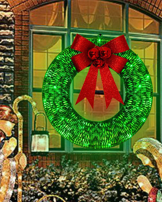 Christmas Wreath 50CM LED Warm Light Metal Big Bowknot Christmas Front Door Home Holiday Decor