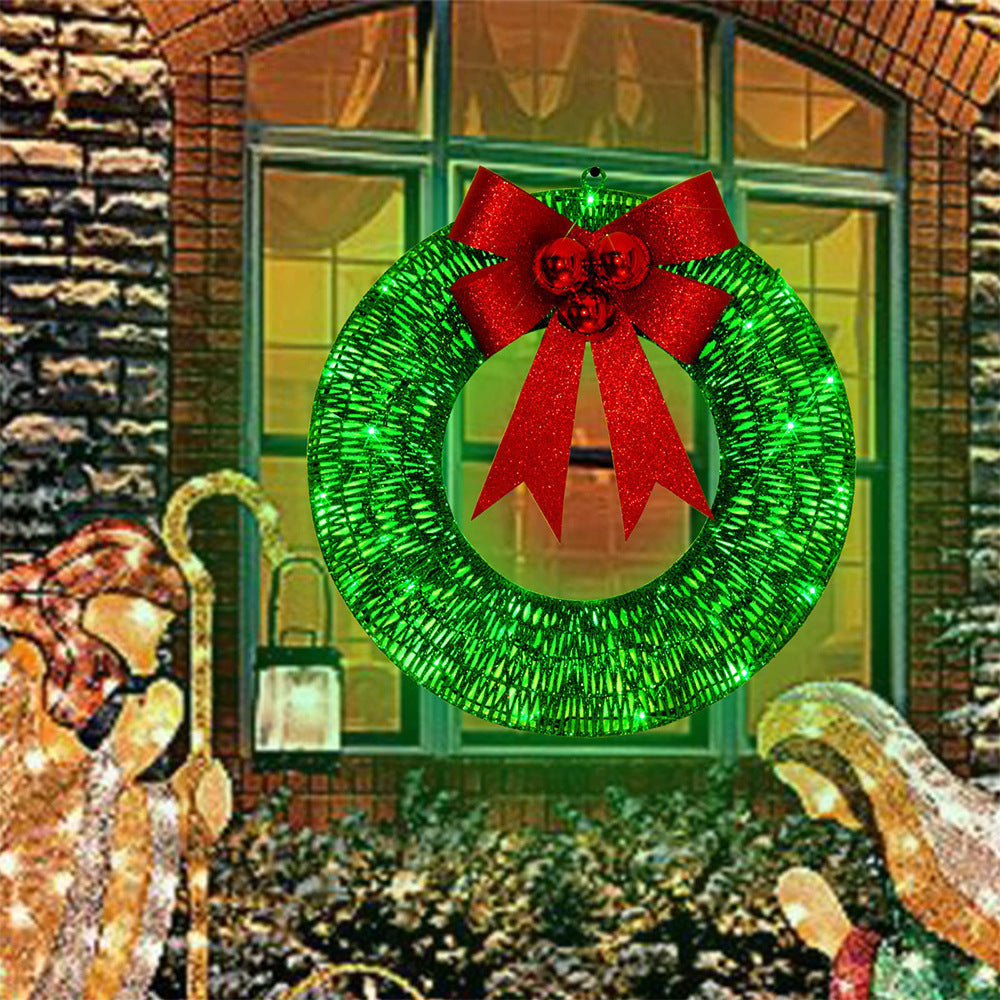 Christmas Wreath 50CM LED Warm Light Metal Big Bowknot Christmas Front Door Home Holiday Decor