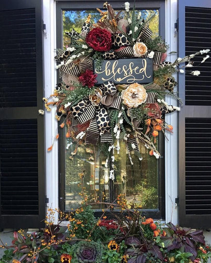Halloween Wreath Year Round Fall Cheetah Wreath Gorgeous Autumn For Front Door Decor For Thanksgiving Xmas Fabric