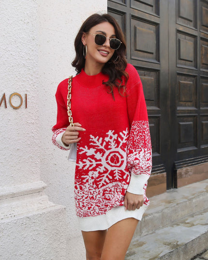 Christmas Snowflake Sweater Dress Loose Pullover Knitted Dresses Fall Winter Women's Clothing