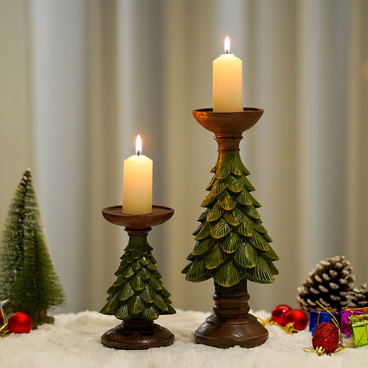 Resin Wooden Christmas Tree Candle Holder Base Christmas Decorations Candlestick Craft Home Living Room Decor