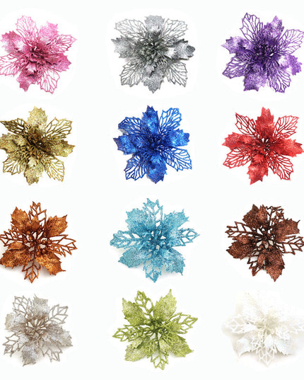 Glitter Artifical Christmas Flowers Christmas Tree Decorations