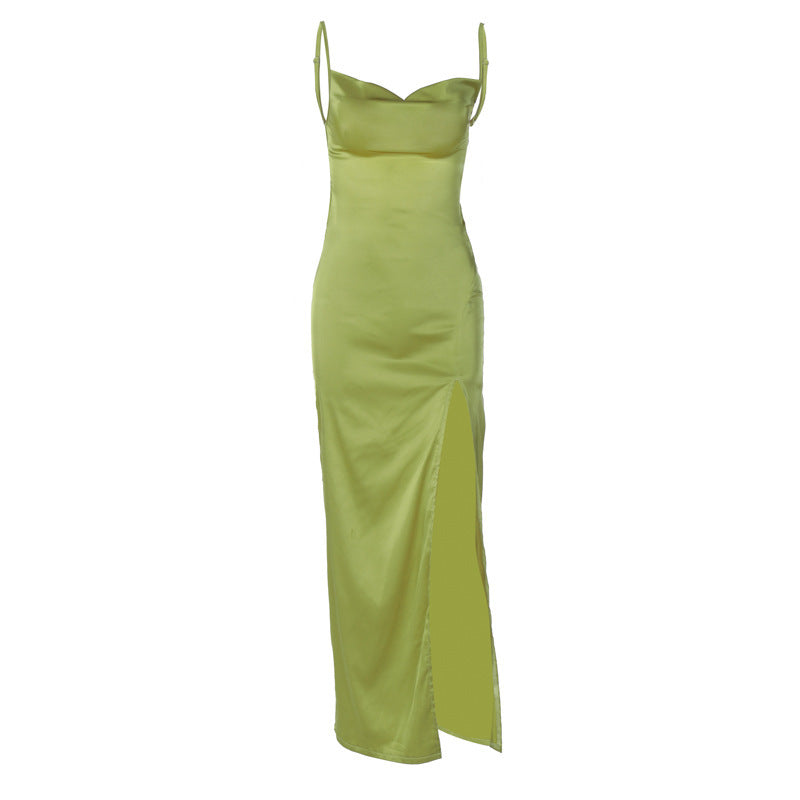 Backless Slim Fit High Slit Suspender Dress - Here 4 you
