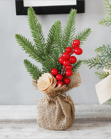 Artificial Christmas Tree Decorations For Home Creative Jute Red Fruit Pine Cone Desk Christmas