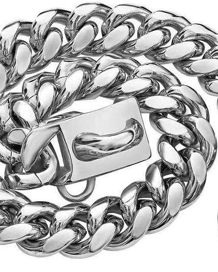 14mm Pet Dog Collar Stainless Steel Cuban Chain Lock Buckle Gold Silver