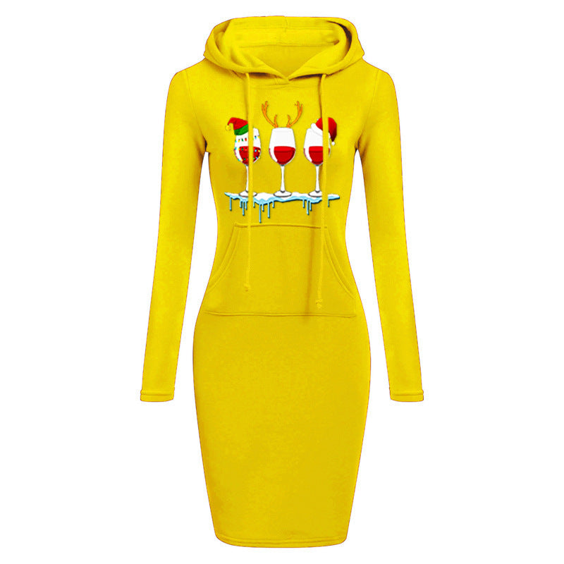 Christmas New Printed Hooded Long-sleeved Dress