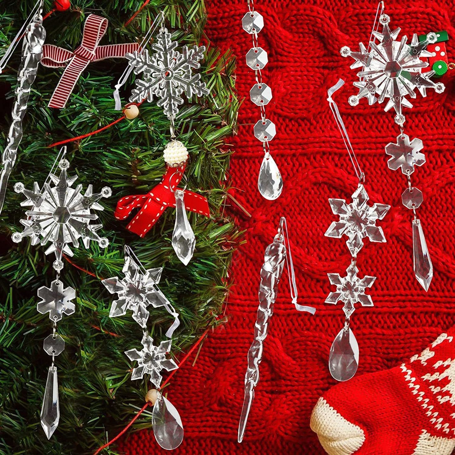 10pcs Christmas Tree Hanging Pendants Acrylic Ice Strip Snow Ceiling Xmas Ornaments Christmas Decoration Home Decor