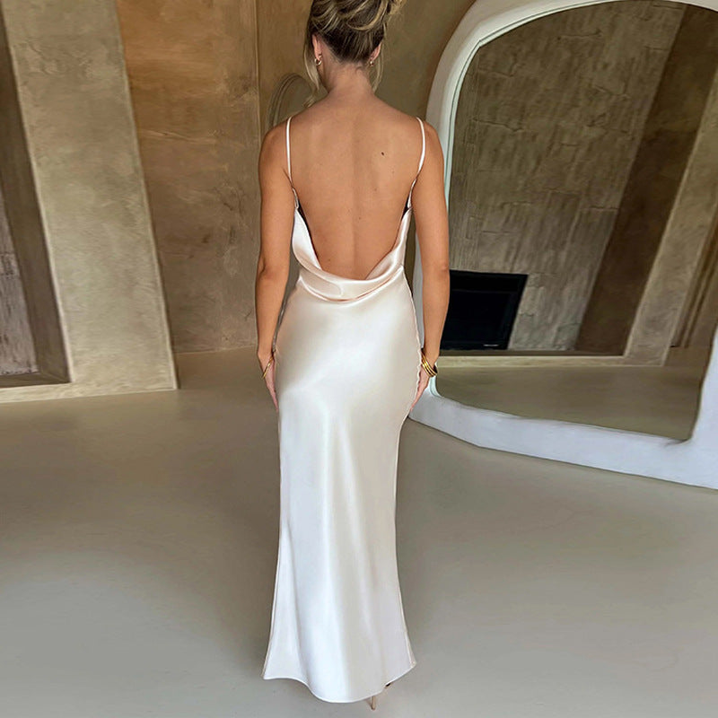 Backless Slim Fit High Slit Suspender Dress - Here 4 you
