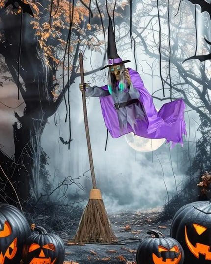 Halloween Flying Witch Decoration Halloween Ghost Outdoor Scary Animatronics Halloween Props With Scary Sound