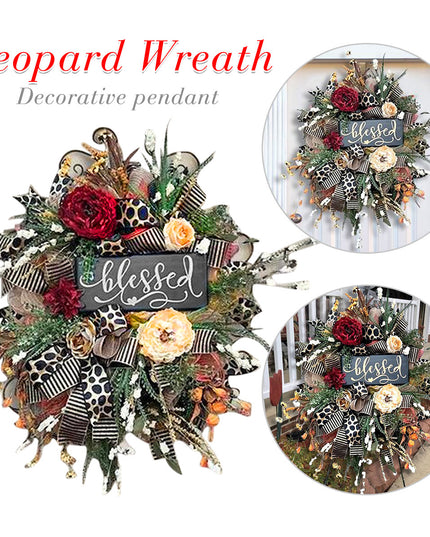 Halloween Wreath Year Round Fall Cheetah Wreath Gorgeous Autumn For Front Door Decor For Thanksgiving Xmas Fabric
