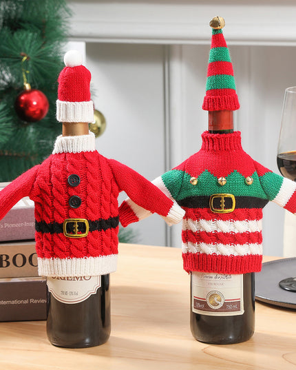 Christmas Holiday Decoration Knitted Clothes Wine Bottle Home Xmas New Year Dinner Table Decoration