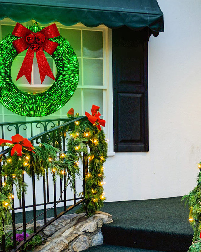 Christmas Wreath 50CM LED Warm Light Metal Big Bowknot Christmas Front Door Home Holiday Decor