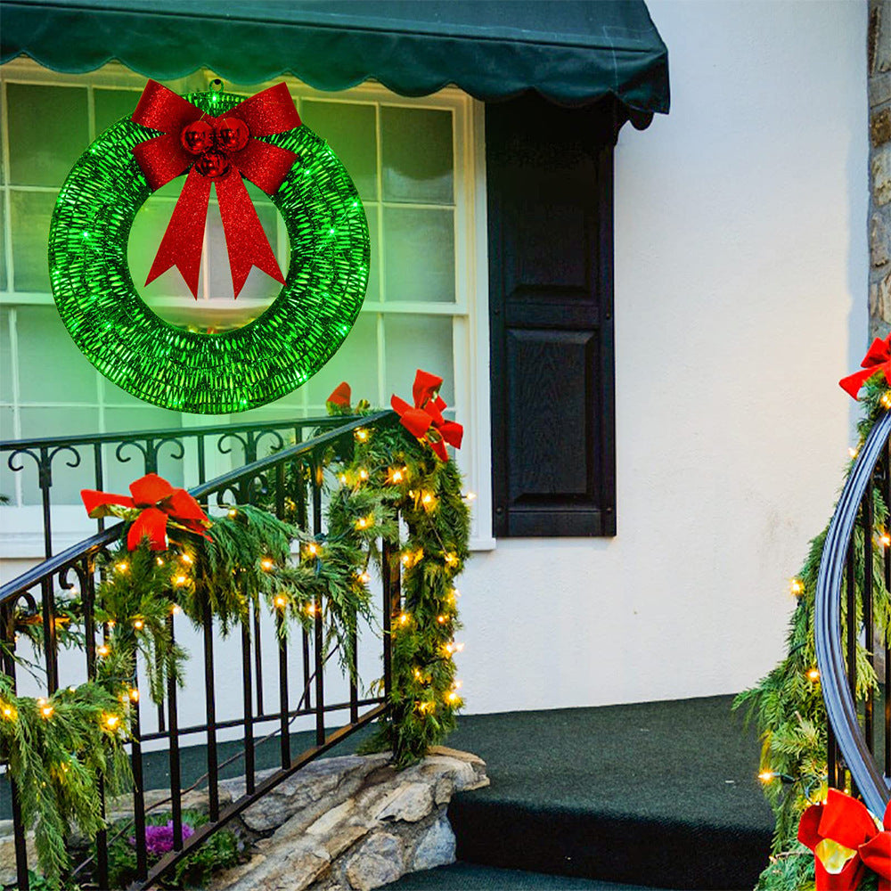 Christmas Wreath 50CM LED Warm Light Metal Big Bowknot Christmas Front Door Home Holiday Decor