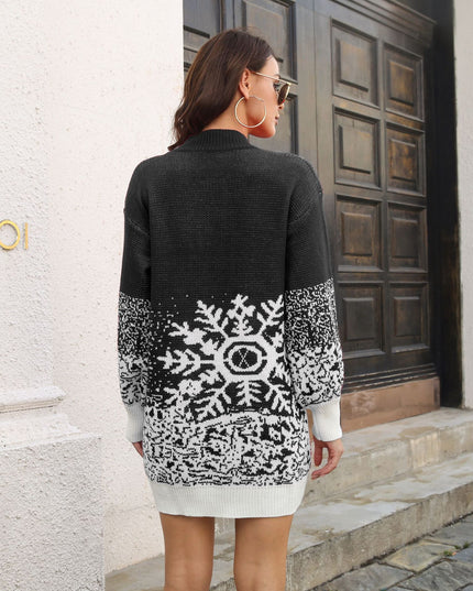 Christmas Snowflake Sweater Dress Loose Pullover Knitted Dresses Fall Winter Women's Clothing