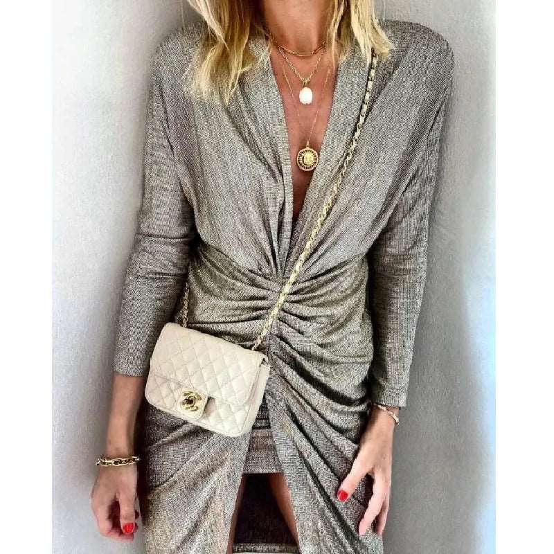 Women Elegant long sleeve silk mini dress - Here 4 you
