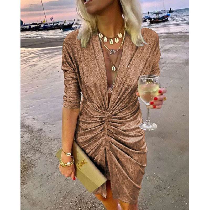 Women Elegant long sleeve silk mini dress - Here 4 you