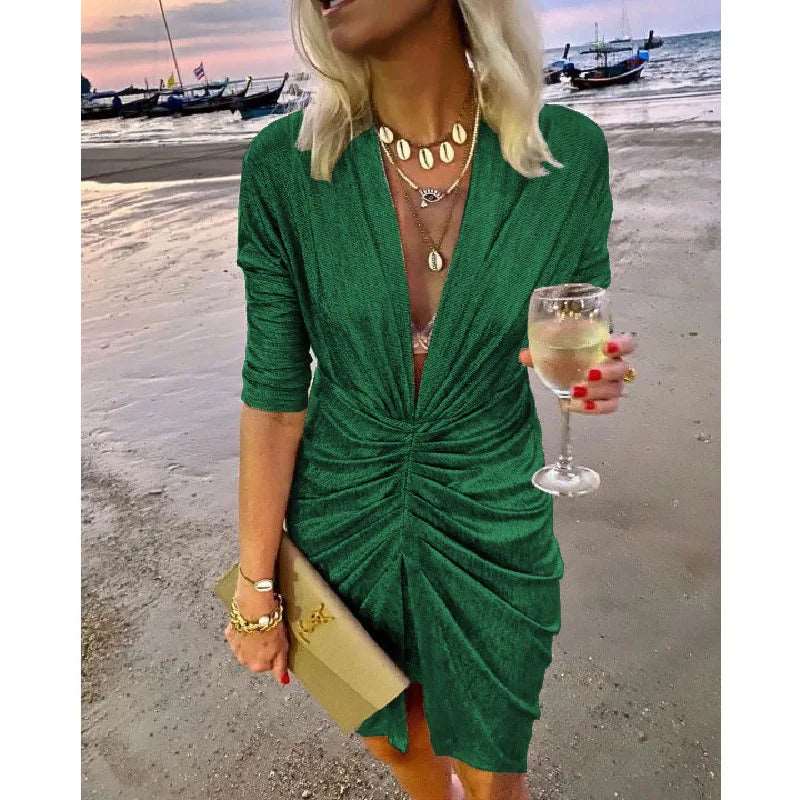 Women Elegant long sleeve silk mini dress - Here 4 you