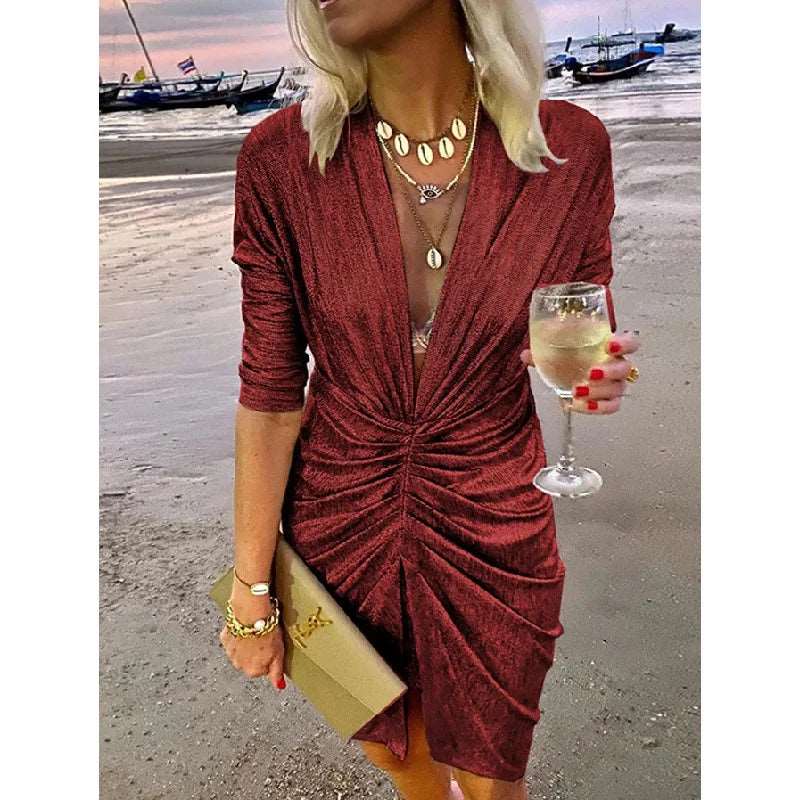 Women Elegant long sleeve silk mini dress - Here 4 you