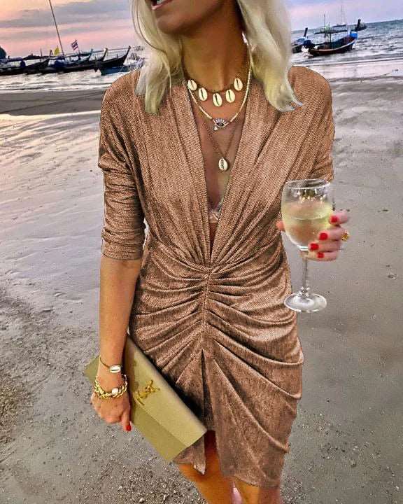 Women Elegant long sleeve silk mini dress - Here 4 you