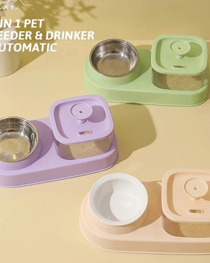 Cat Water Dispenser And Feeding Bowl 2-in-1, Dry And Wet Separation Automatic Water Dispenser Sturdy Cat Feeding Bowl Cat And Dog Feeding Supplies Easy To Clean Flow Design