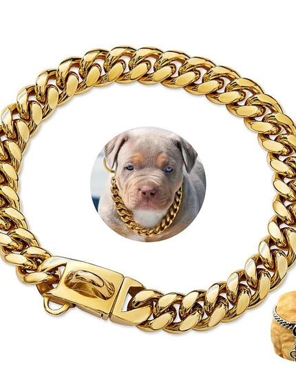 14mm Pet Dog Collar Stainless Steel Cuban Chain Lock Buckle Gold Silver