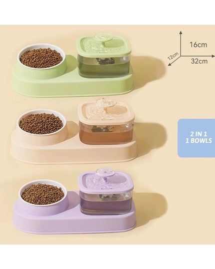 Cat Water Dispenser And Feeding Bowl 2-in-1, Dry And Wet Separation Automatic Water Dispenser Sturdy Cat Feeding Bowl Cat And Dog Feeding Supplies Easy To Clean Flow Design