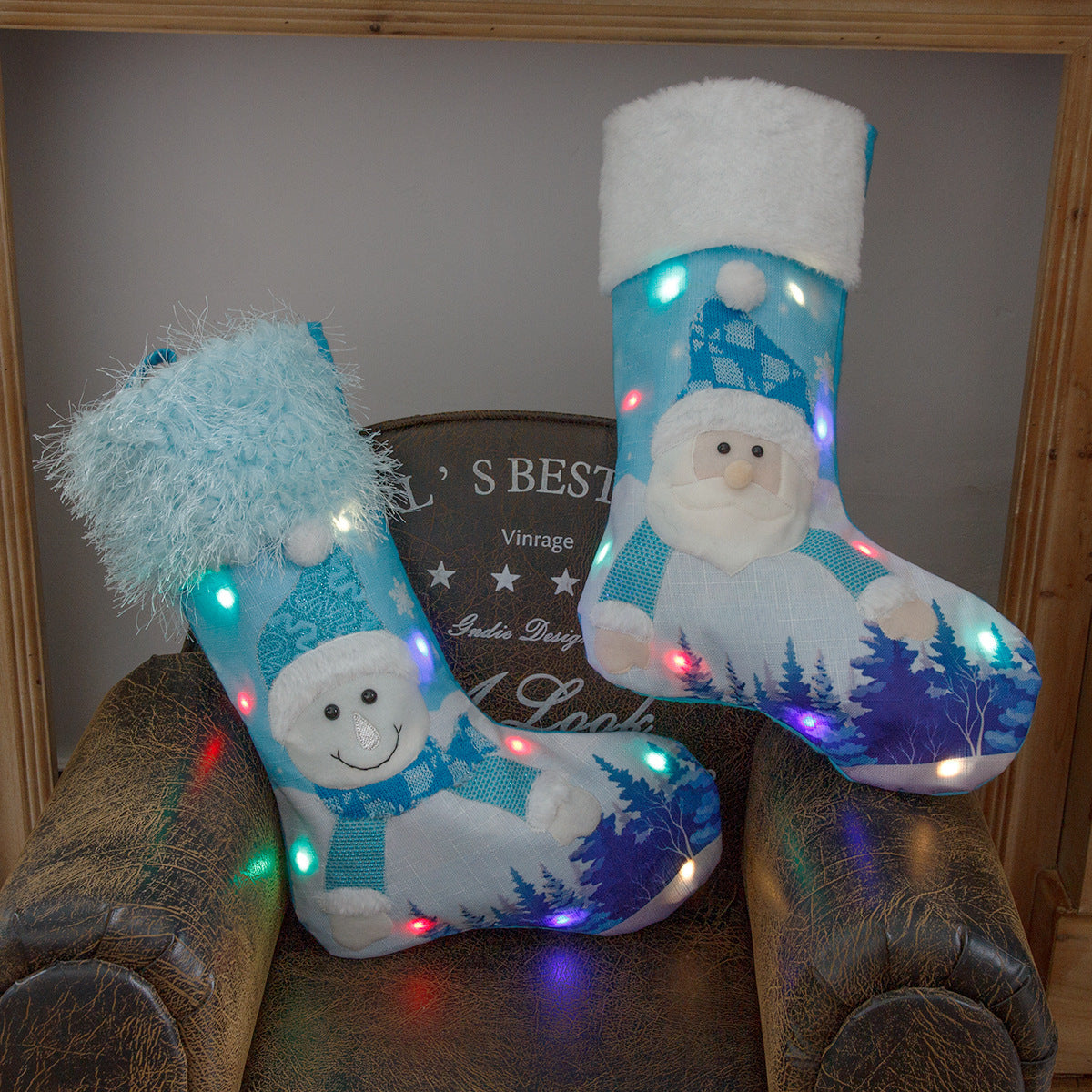 Glowing Large Christmas Stockings Gift Candy Bag With Lights, Christmas Decor for Home