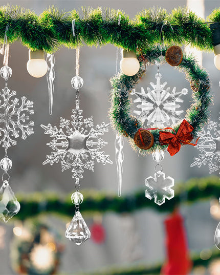 10pcs Christmas Tree Hanging Pendants Acrylic Ice Strip Snow Ceiling Xmas Ornaments Christmas Decoration Home Decor