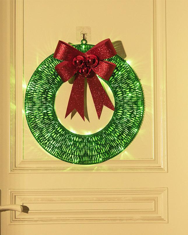 Christmas Wreath 50CM LED Warm Light Metal Big Bowknot Christmas Front Door Home Holiday Decor