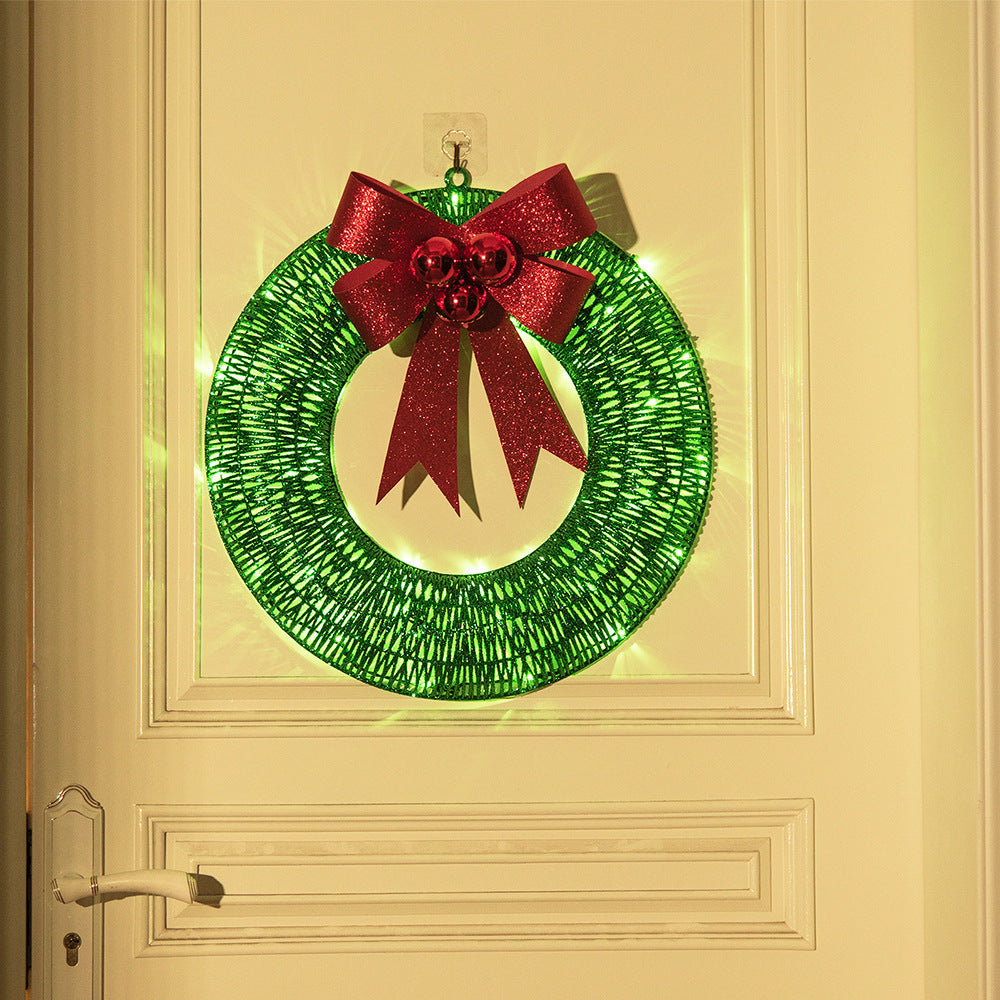 Christmas Wreath 50CM LED Warm Light Metal Big Bowknot Christmas Front Door Home Holiday Decor