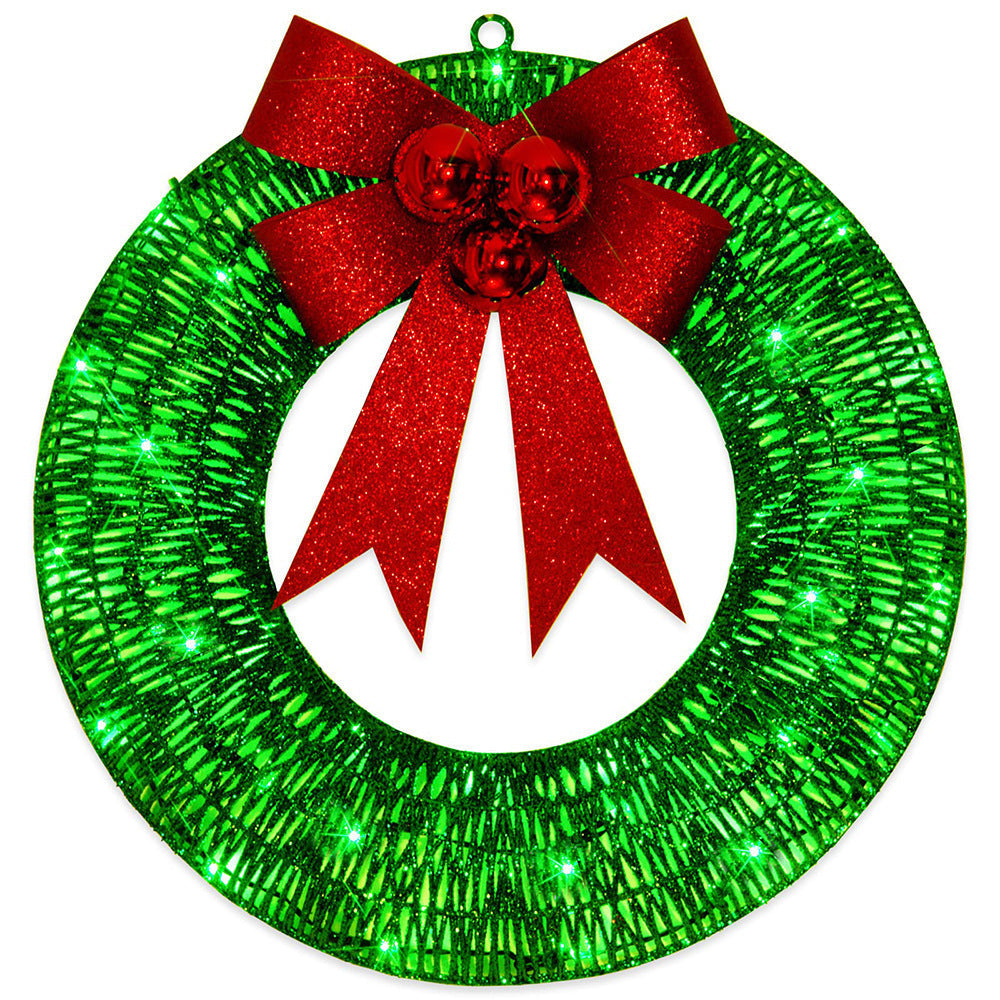 Christmas Wreath 50CM LED Warm Light Metal Big Bowknot Christmas Front Door Home Holiday Decor