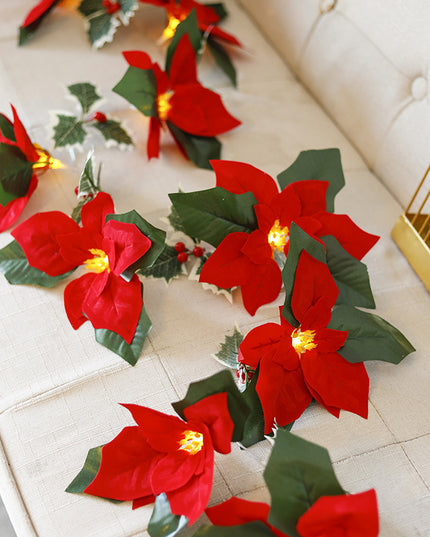Led First Grade Christmas Lights With Red Flowers And Red Fruits For Home Decor
