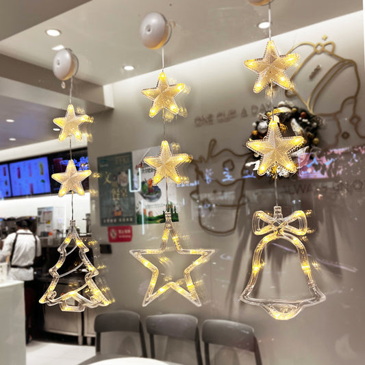 Christmas 3pcs LED Light Star Xmas Tree Hanging Window Ornaments Decoration For Home Xmas Navidad Christmas Decorations