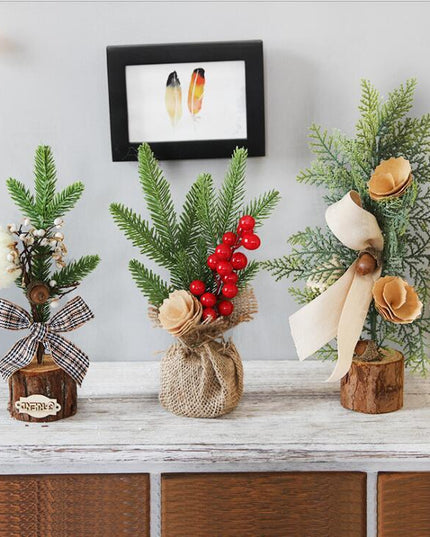 Artificial Christmas Tree Decorations For Home Creative Jute Red Fruit Pine Cone Desk Christmas