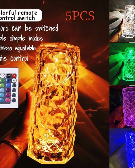 Romantic LED Rose Diamond Table Lamps For Bedroom Living Room Party Dinner Decor Creative Lights